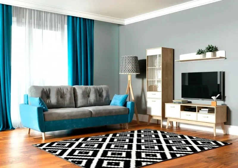 Модульная гостиная Калгари 1, дуб натуральный светлый / белый матовый