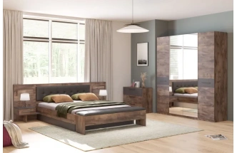 Шкаф четырехдверный Глазго, распашной с зеркалом, металл бруклин / таксония