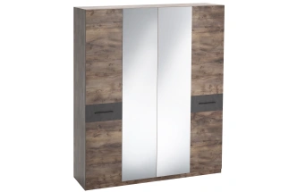Шкаф четырехдверный Глазго, распашной с зеркалом, металл бруклин / таксония