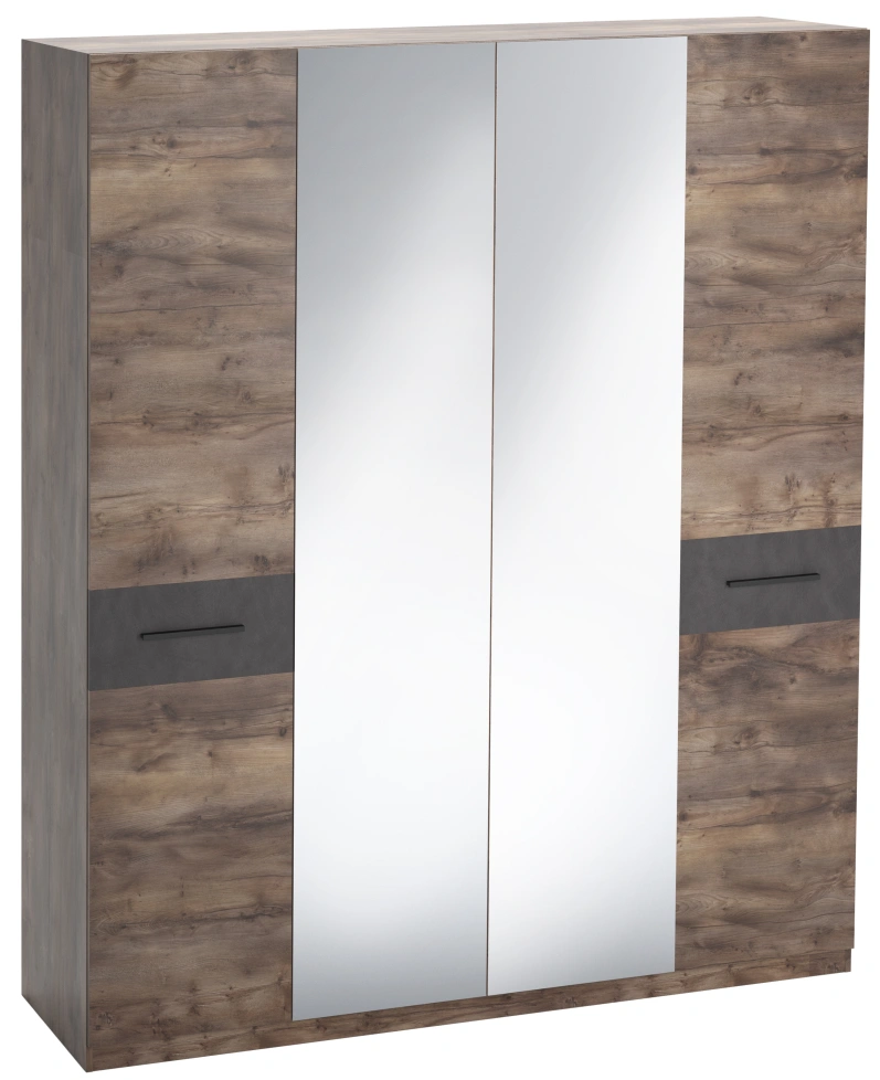 Шкаф четырехдверный Глазго, распашной с зеркалом, металл бруклин / таксония