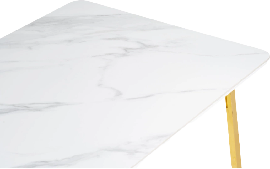Кухонный стол Селена 1, 160x90x77, керамика, белый мрамор, каркас золотой  