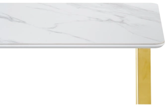 Кухонный стол Селена 1, 160x90x77, керамика, белый мрамор, каркас золотой  