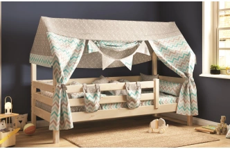Детская кровать-домик, Соня, с надстройкой, 80*190, прозрачный лак