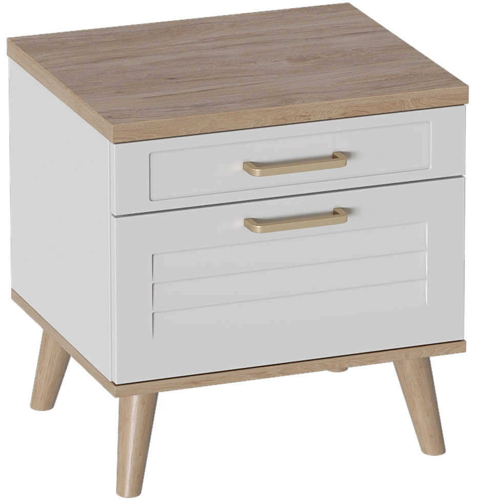 Тумба прикроватная Гавана, с двумя ящиками, дуб натуральный светлый / белый матовый