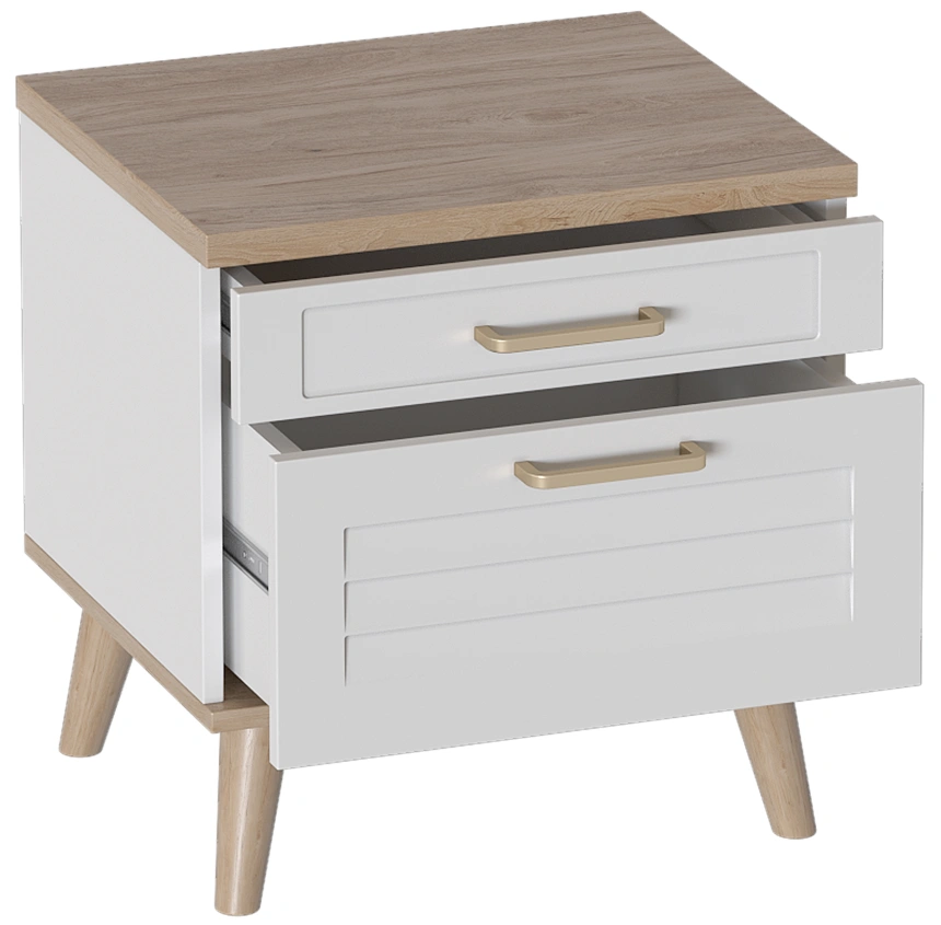 Тумба прикроватная Гавана, с двумя ящиками, дуб натуральный светлый / белый матовый