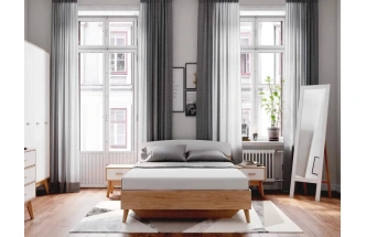 Спальный гарнитур Калгари, композиция #1, дуб натуральный светлый / белый матовый