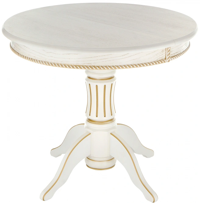 Кухонный раздвижной стол Павия, 90(120)х90х80, молочный / золото патина