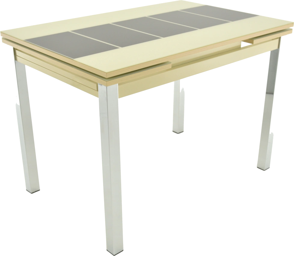 Кухонный стол Шанхай, каре, бежево-коричневый, стекло, каркас хром