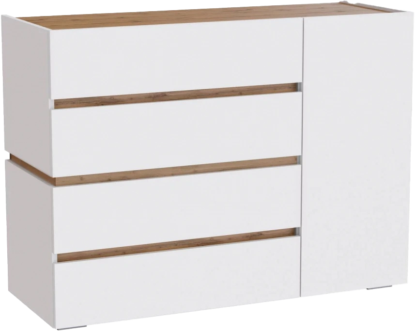 Комод Атлон, с четырьмя ящиками, белый / дуб вотан