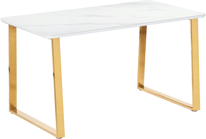 Кухонный стол Селена 2, 160x90x77, керамика, белый мрамор, каркас золотой