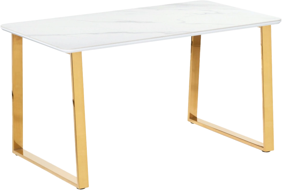 Кухонный стол Селена 2, 160x90x77, керамика, белый мрамор, каркас золотой