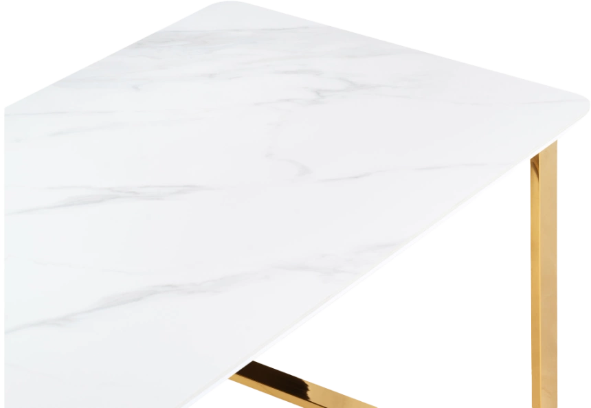 Кухонный стол Селена 2, 160x90x77, керамика, белый мрамор, каркас золотой
