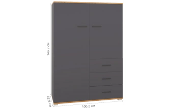 Комод Кассандра, с тремя ящиками и полками, дуб крафт золотой / антрацит