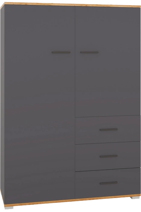 Комод Кассандра, с тремя ящиками и полками, дуб крафт золотой / антрацит