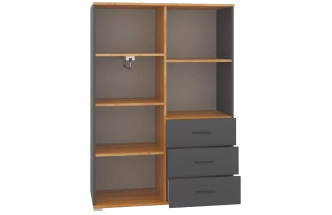 Комод Кассандра, с тремя ящиками и полками, дуб крафт золотой / антрацит