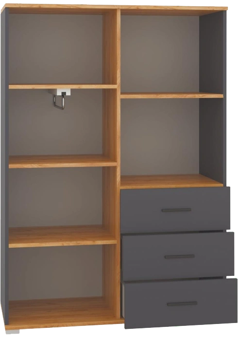 Комод Кассандра, с тремя ящиками и полками, дуб крафт золотой / антрацит