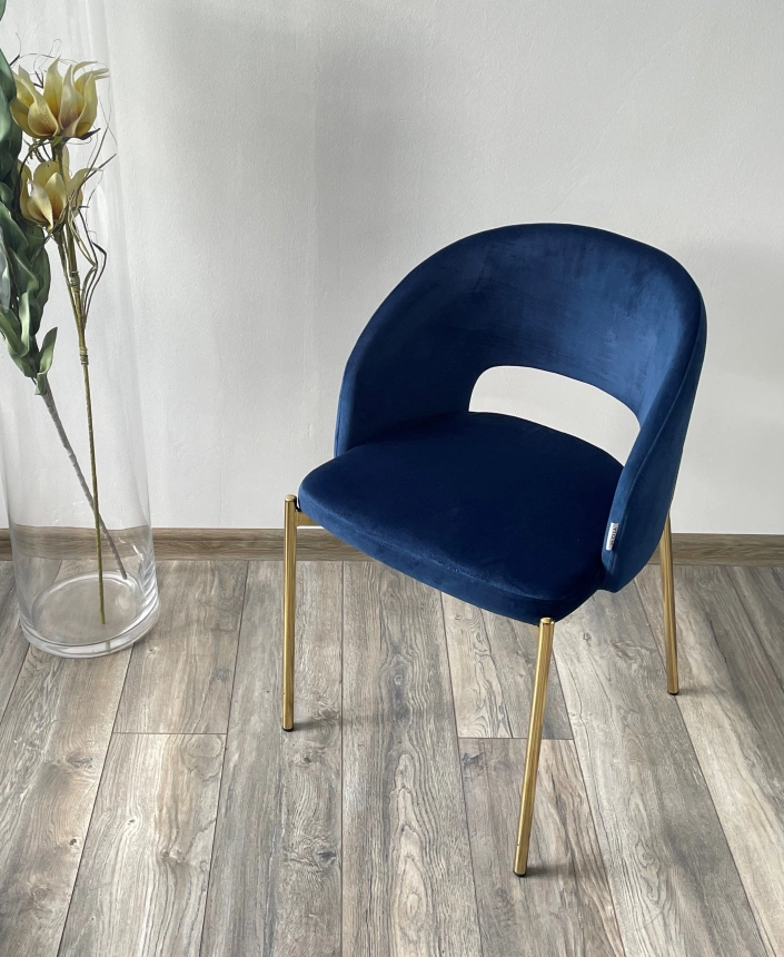 Стул Agnes, мягкий, Bluvel-86 Navy Blue, золотой каркас