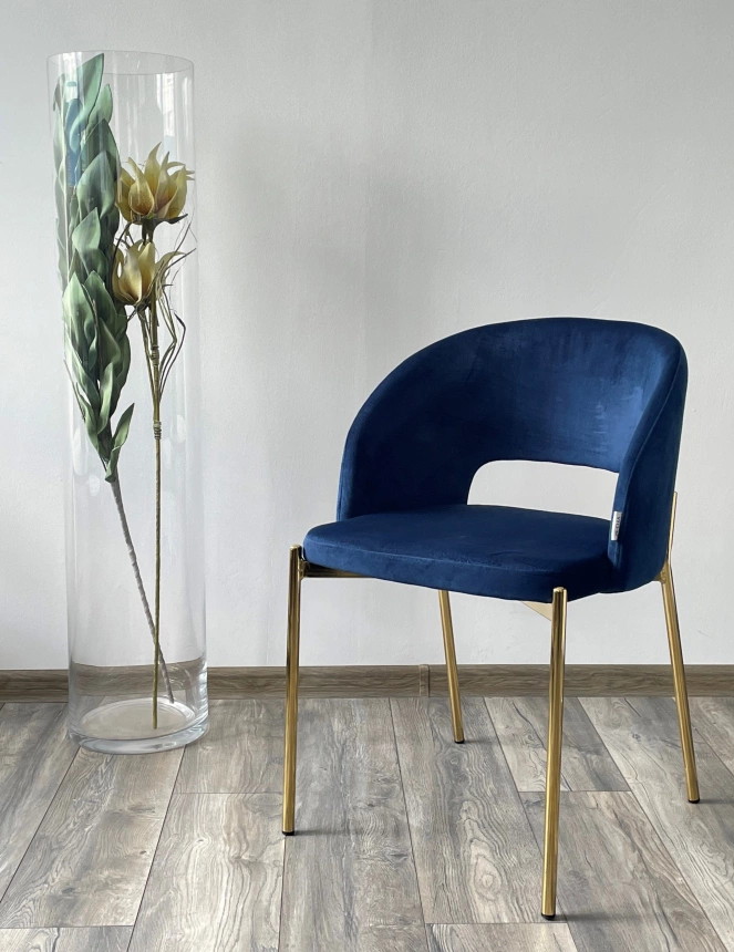 Стул Agnes, мягкий, Bluvel-86 Navy Blue, золотой каркас