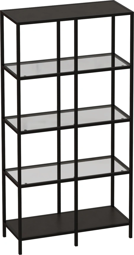 Стеллаж Нора 90, со стеклянными полками, черный