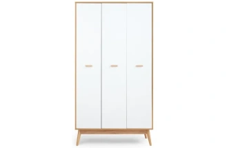 Шкаф трехдверный Калгари, распашной для одежды, дуб натуральный светлый / белый матовый 