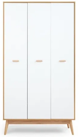 Шкаф трехдверный Калгари, распашной для одежды, дуб натуральный светлый / белый матовый