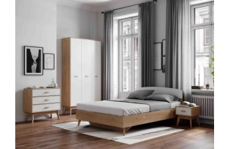 Шкаф трехдверный Калгари, распашной для одежды, дуб натуральный светлый / белый матовый 