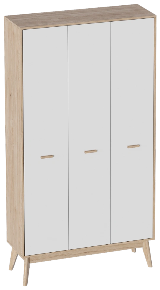 Шкаф трехдверный Калгари, распашной для одежды, дуб натуральный светлый / белый матовый