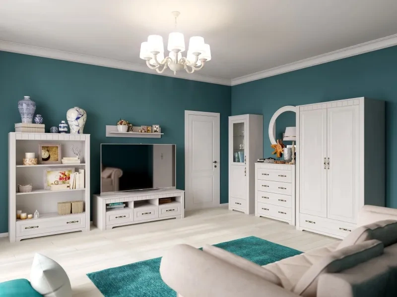 Модульная гостиная Прованс 2, бодега белая / патина премиум