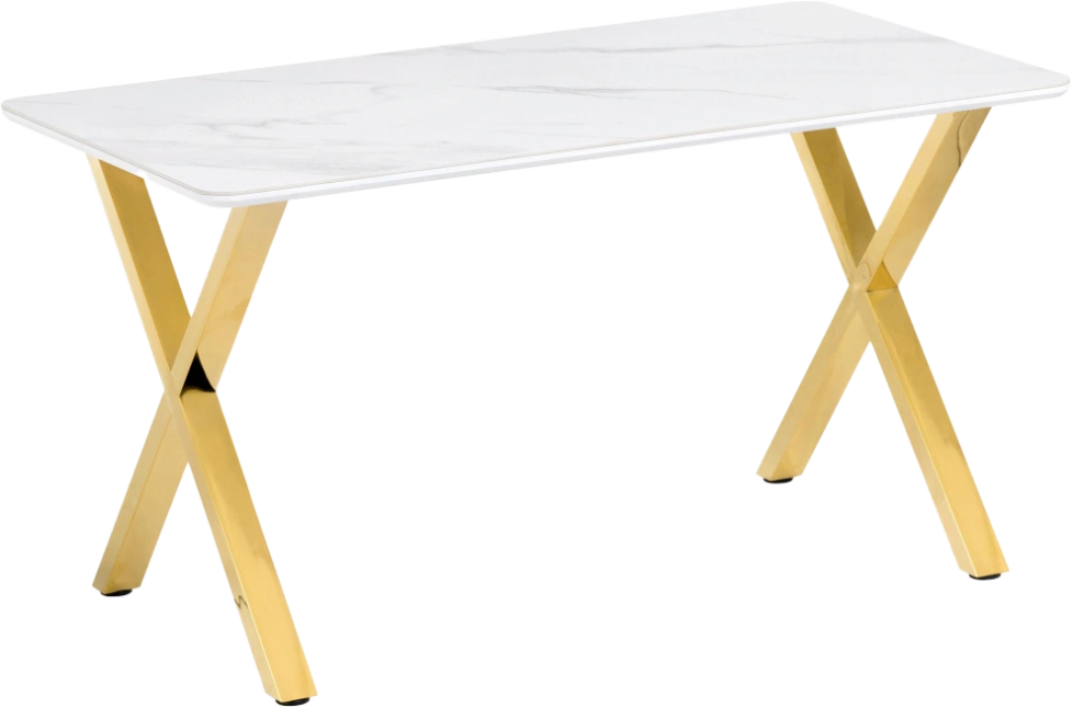 Кухонный стол Селена 3, 160x90x77, керамика, белый мрамор, каркас золотой