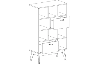 Стеллаж Калгари, с ящиками, дуб светлый / белый матовый