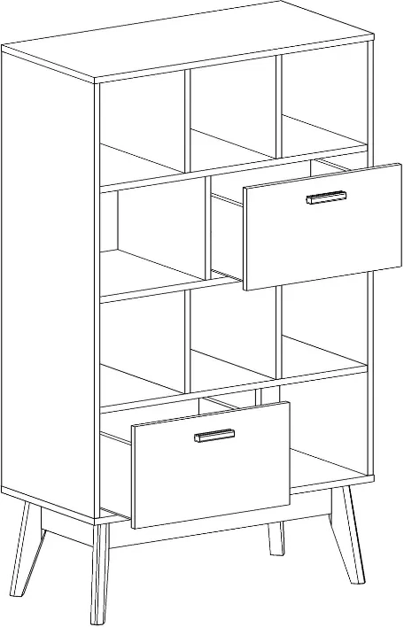 Стеллаж Калгари, с ящиками, дуб светлый / белый матовый