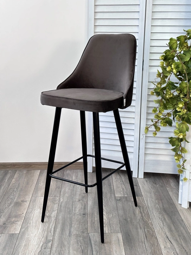 Барный стул Nepal-bar графит #14, велюр, черный каркас (H=78cm)