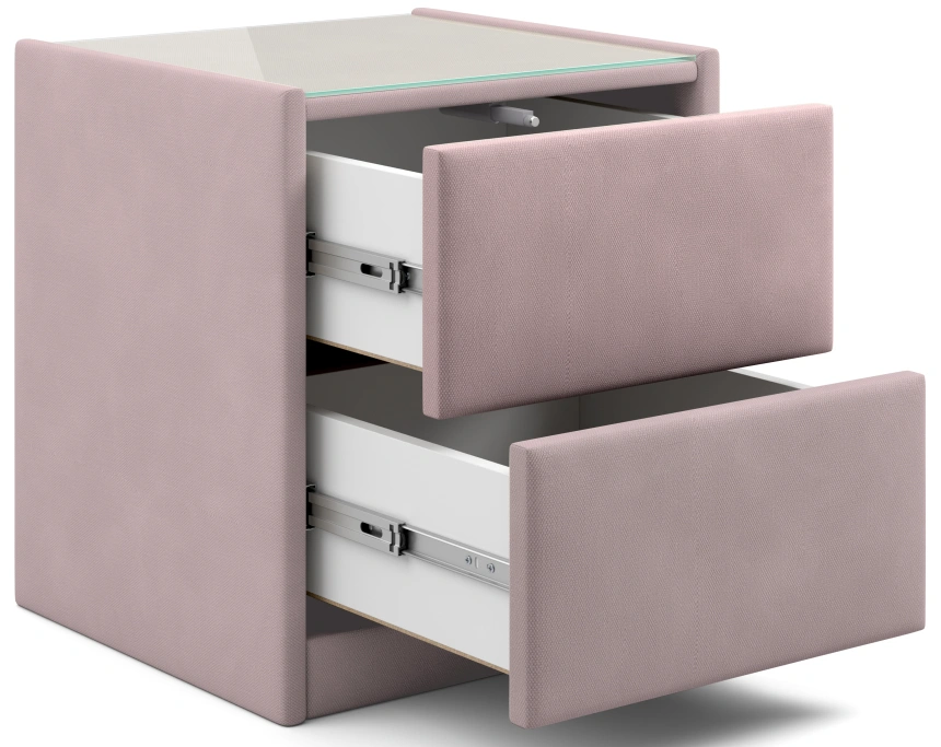Тумба прикроватная Аризона, мягкая, с ящиками, велюр, альба роза