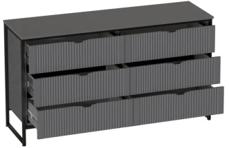 Комод Нора, на ножках, с шестью ящиками, металл бруклин / графит