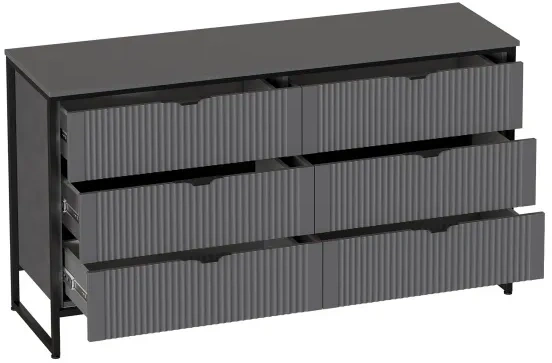 Комод Нора, на ножках, с шестью ящиками, металл бруклин / графит