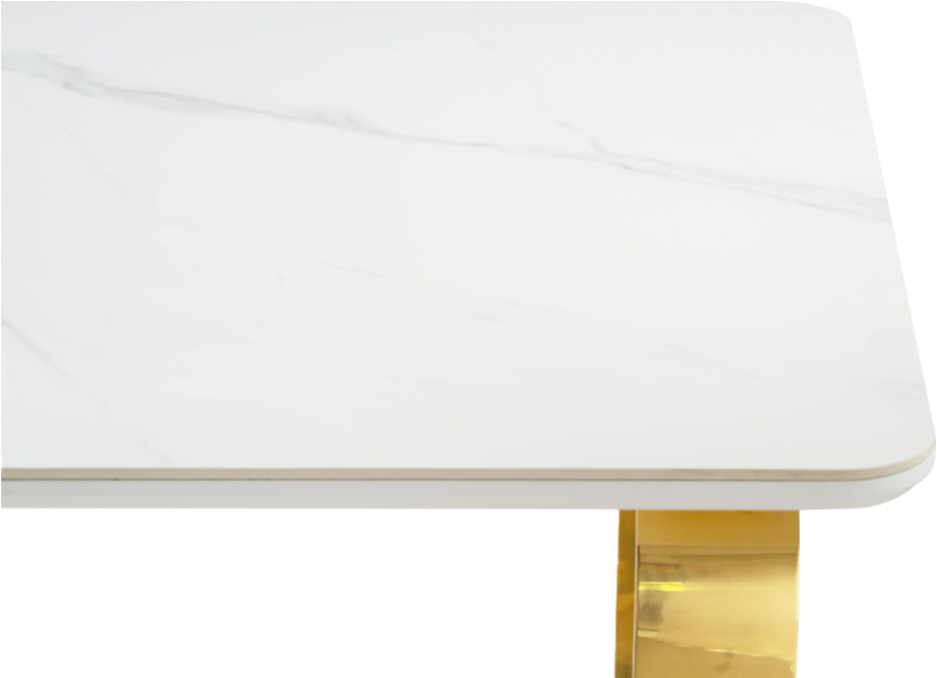 Кухонный стол Селена 4, 160x90x77, керамика, белый мрамор, каркас золотой