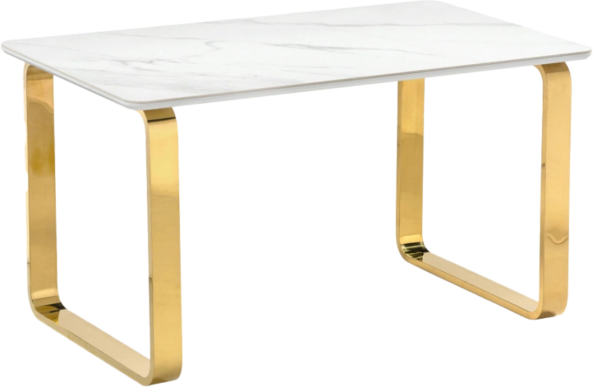 Кухонный стол Селена 4, 160x90x77, керамика, белый мрамор, каркас золотой