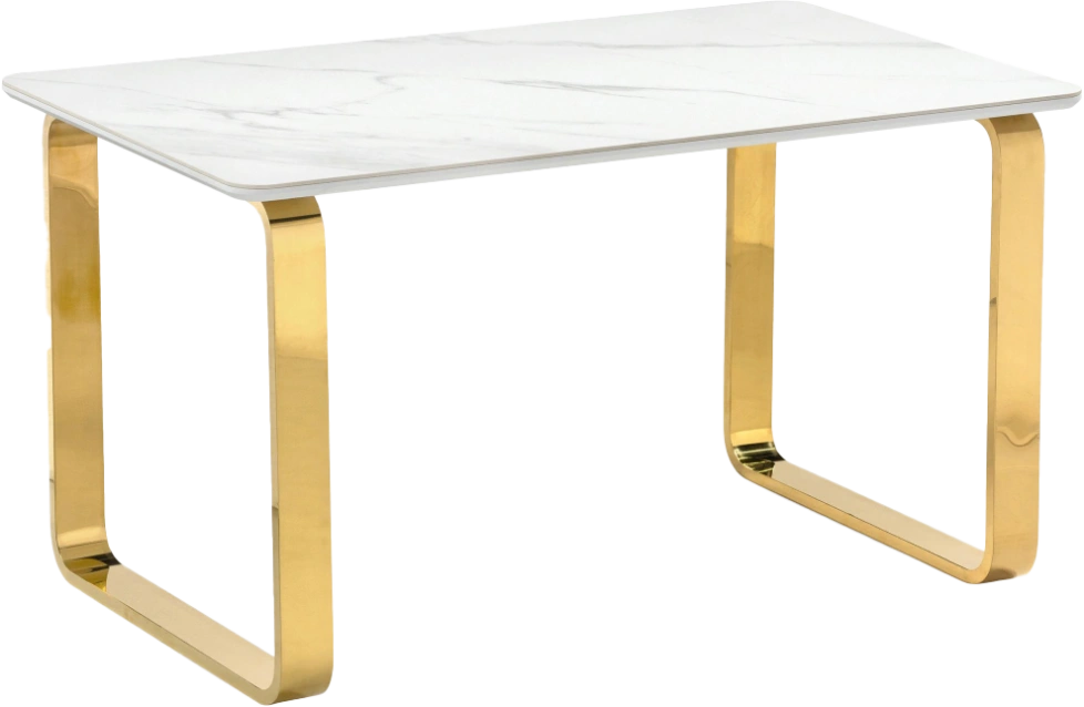 Кухонный стол Селена 4, 160x90x77, керамика, белый мрамор, каркас золотой