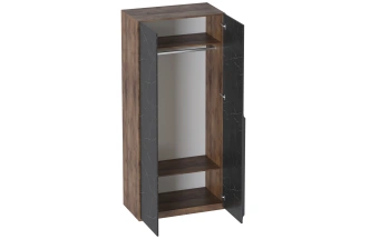 Шкаф двухстворчатый Браун, распашной для одежды, со светильником, таксония / мрамор неро маркина