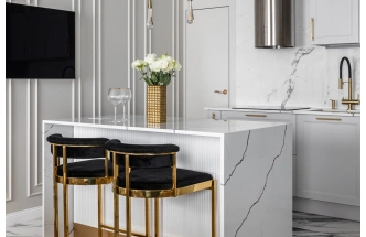 Барный стул GY-B8216GOLD-BL , велюр, черный / золото  