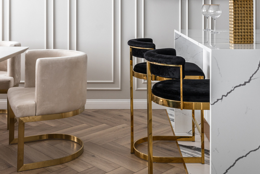 Барный стул GY-B8216GOLD-BL , велюр, черный / золото  