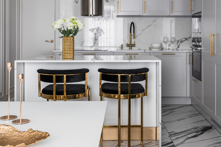 Барный стул GY-B8216GOLD-BL , велюр, черный / золото  