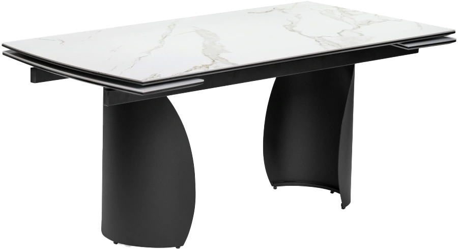 Кухонный стол раздвижной Готланд, 180(240), керамика, белый мрамор, каркас черный