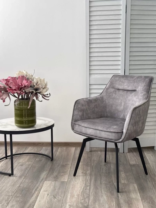 Стул Renly, поворотный, 7525-180 серый, велюр, черный