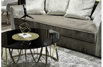 Журнальный стол 13RXCT3104-GOLD, 90x90x45, стекло, черный / золото