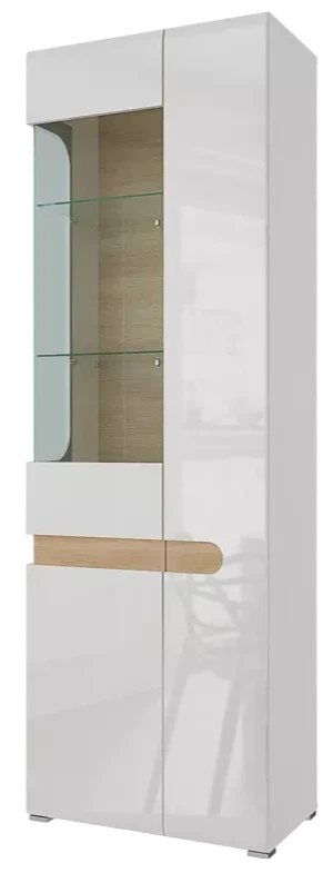 Шкаф двухдверный, со стеклом левый Катания, Белый/Дуб небраска