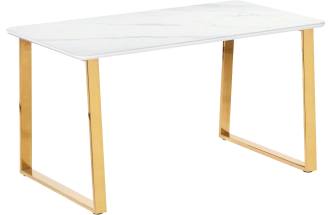 Кухонный стол Селена 2, 140x80x77, керамика, белый мрамор, каркас золотой