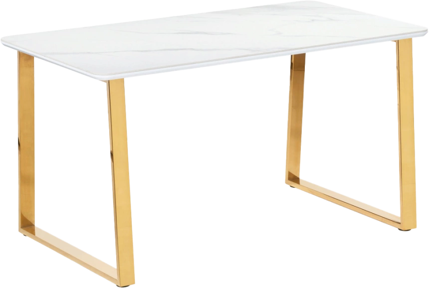 Кухонный стол Селена 2, 140x80x77, керамика, белый мрамор, каркас золотой