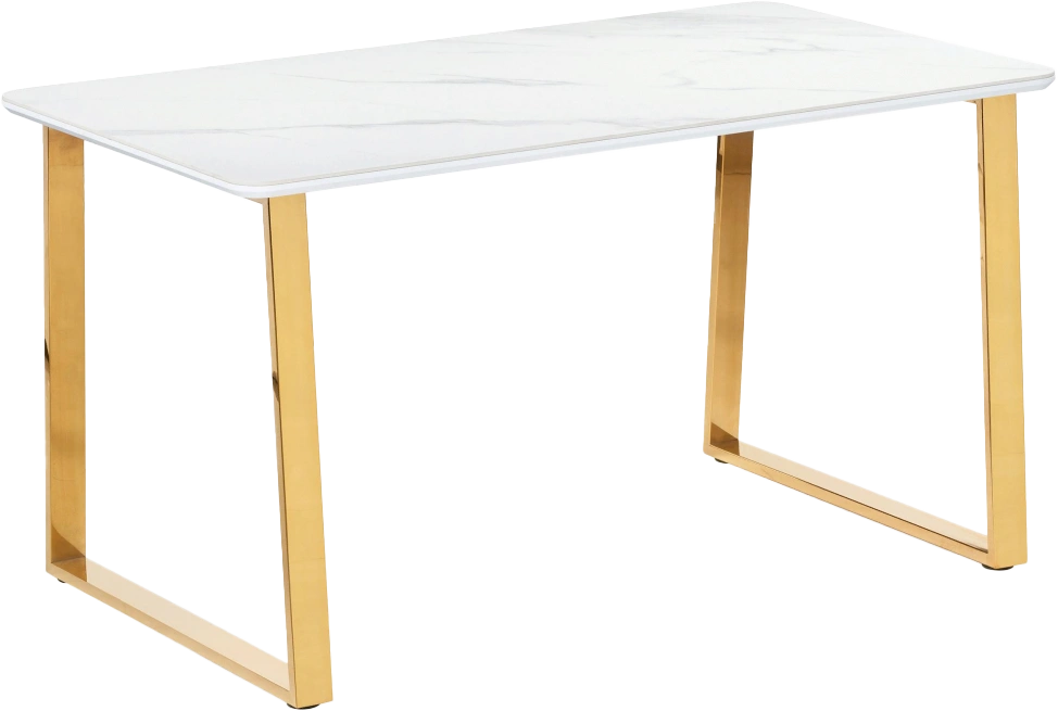 Кухонный стол Селена 2, 140x80x77, керамика, белый мрамор, каркас золотой