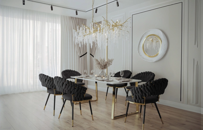 Кухонный стол Селена 2, 140x80x77, керамика, белый мрамор, каркас золотой